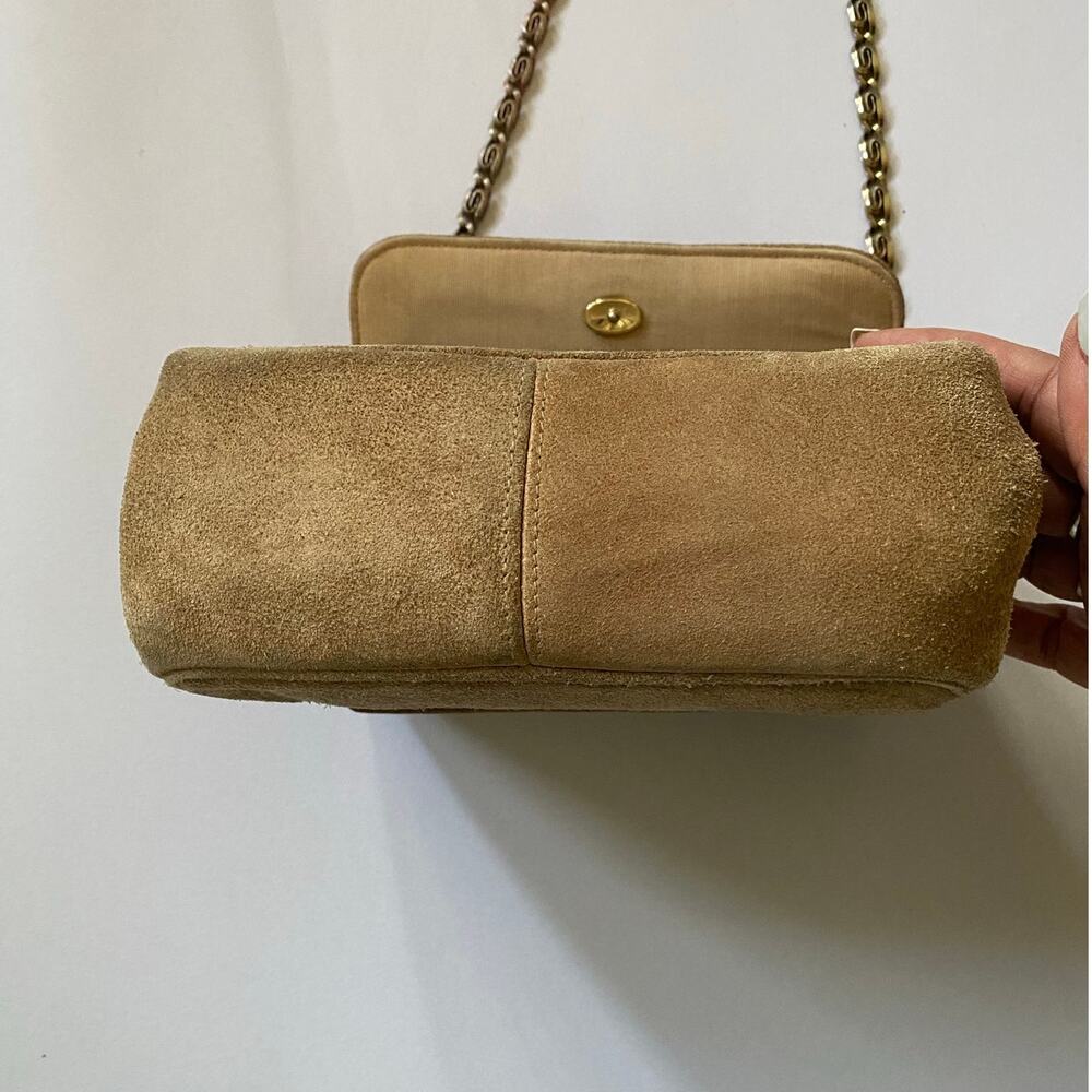 Vintage Suede Mini Shoulder Bag Camel Beige Chain Strap 70s/80s - Picture 12 of 17